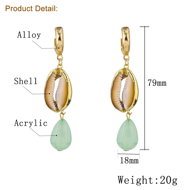

LEADERBEADS 2019 ZA Simple Gold Shell Acrylic Green Water D rop Earrings Women's Charm Brand Long Hanging Earrings Accessories