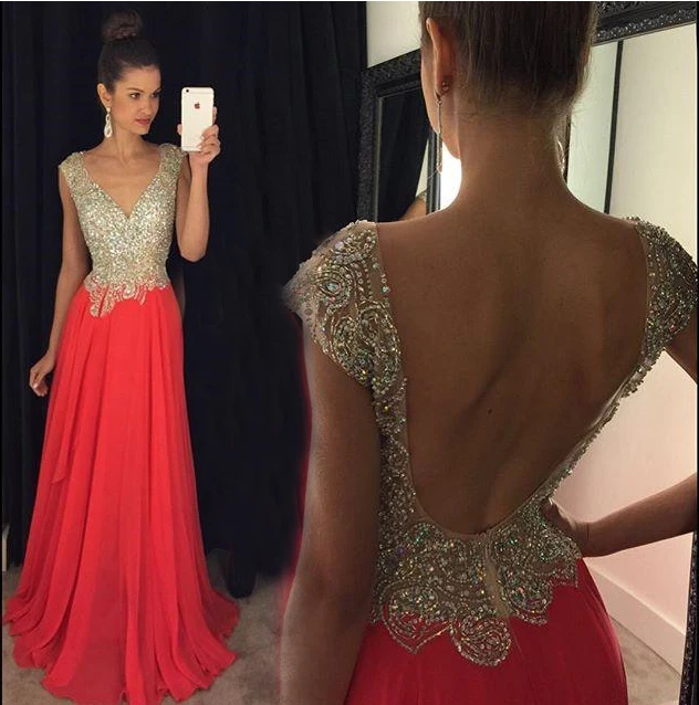 Женское длинное вечернее платье шифоновое трапеция до пола с V образным вырезом и