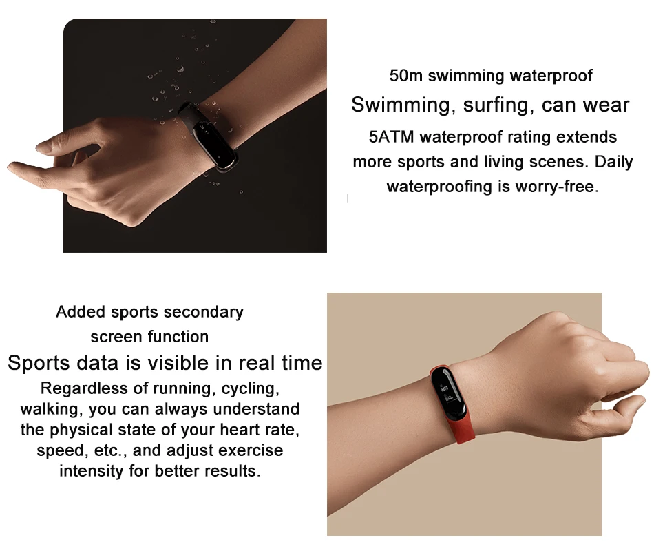 Оригинальный Смарт-браслет Xiaomi Mi Band 3 2 большой сенсорный экран OLED