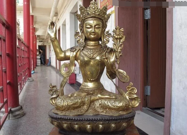 

fast shipping USPS to USA S3269 Tibet Buddhism fane Copper Bronze Gild Manjushri GuanYin Kwan-Yin Buddha Statue