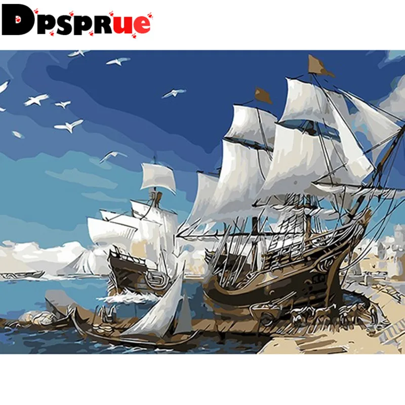 

Полноразмерная/круглая Алмазная 5D картина Dpsprue «сделай сам», вышивка крестиком, «пейзажный корабль», 3D вышивка, мозаика, домашний декор, подарок D057