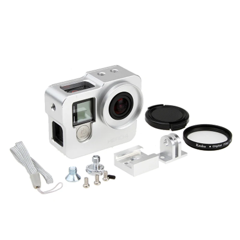 Gopro hero 4 3+ чехол Защитный корпус из алюминиевого сплава чехол+ фильтр Лен для Gopro Go pro hero 4 hero 3+ аксессуары для камеры