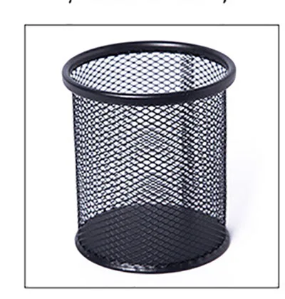 Round Black EZONE 1 шт. круглый/Квадратный держатель ручки металлический Настольный органайзер ручка карандаш держатель 4 цветные Канцтовары косметический Органайзер - Цвет: Round Black