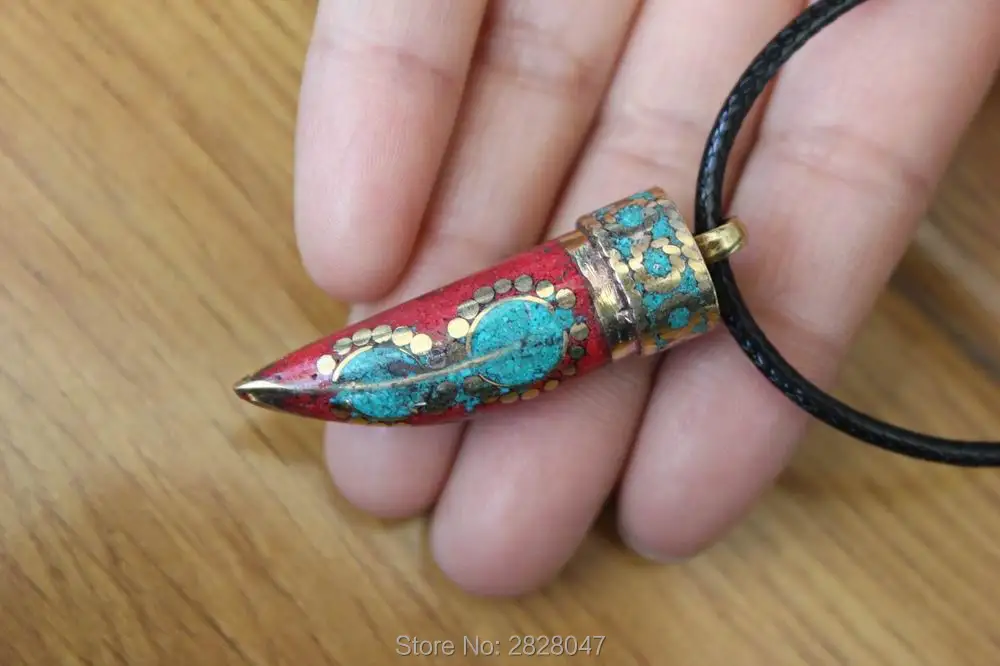 PN149 этнический Тибетский медный амулет с разноцветным камнем кулон ручной работы