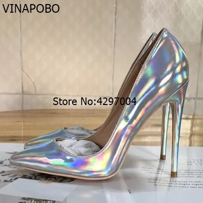 Vinapobo/пикантные женские туфли на высоком каблуке Новинка 2018 года блестящие