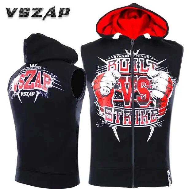 VSZAP MMA жилет без рукавов и толстовка с капюшоном тайский боксерский фитнес-бег. |
