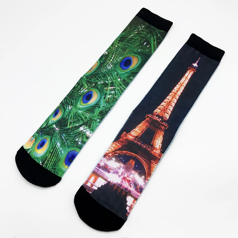 Носки мужские и женские с рисунком Эйфелевой башни павлина модные забавные носки