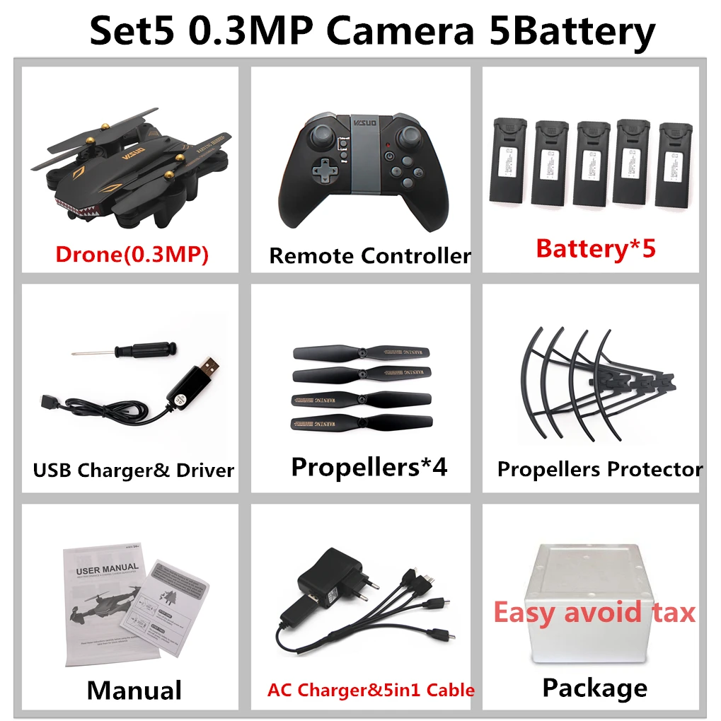 Set5 0.3MP F 5BAT VISUO XS809S складной селфи Дрон с широкоугольной HD камерой WiFi FPV XS809HW Модернизированный RC Квадрокоптер вертолет мини Дрон - Цвет: Set5 0.3MP F 5BAT
