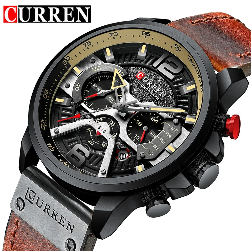 Curren часы мужские наручные Часы роскошные кожаные водонепроницаемые хронограф