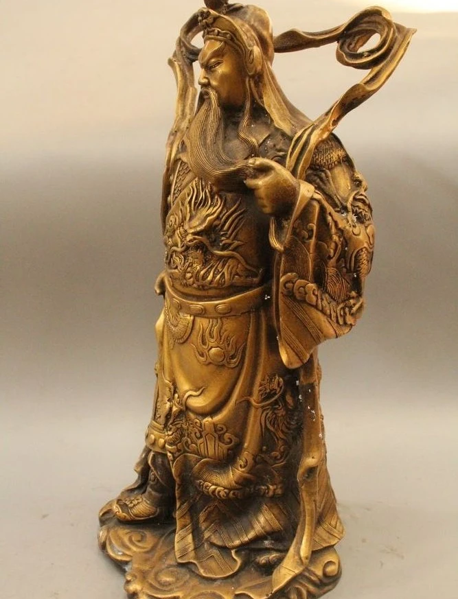 16 &quotКитайский латунный феншуй стенд Guan Gong Yu воин Бог дракон меч статуя | Дом и сад