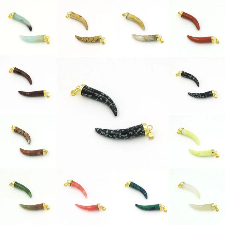 Смешанные Камни рога клея кулон с медным корпусом плакирования золота около 35*8