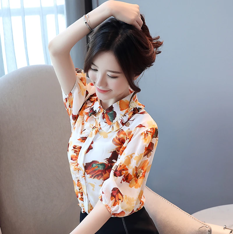 Женские блузки с коротким рукавом цветочным принтом для женщин блузы топы и 3997 50