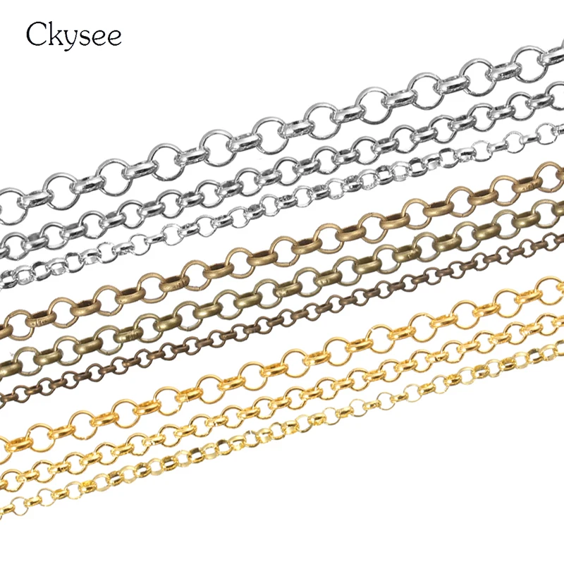 

Ckysee Wholesale 10 Meter/lot Gold Silver Bronze Color Loop Link Bulk Chain Wide 2mm 3mm 3.8mm Fit Jewelry Findings