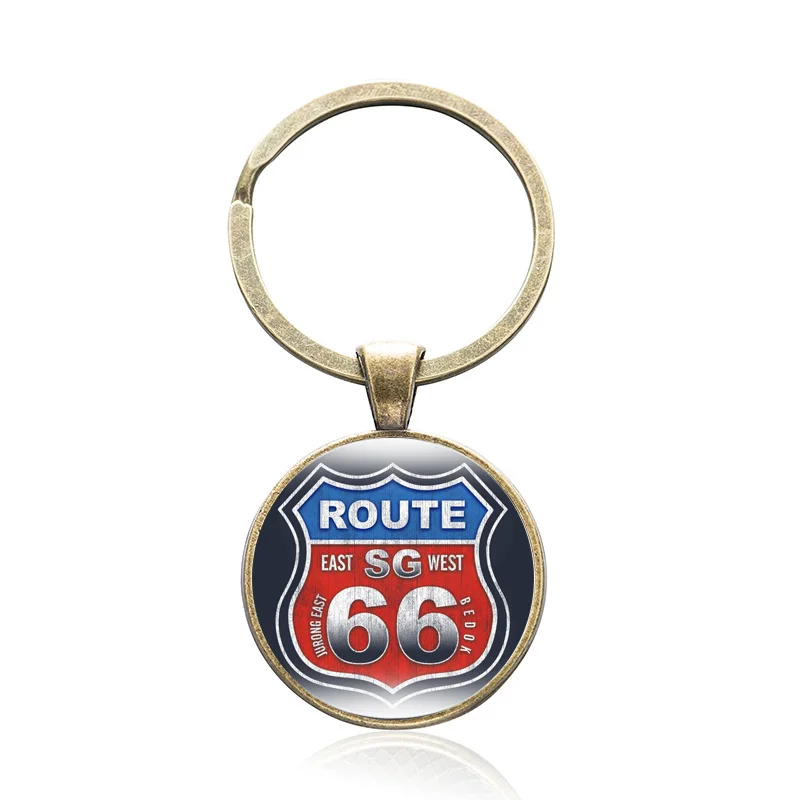 10 шт/лот US Route 66 брелоки сплав стекло кабошон брелок Подарочный на день рождение автомобиля ключ Классическая мода ювелирные изделия