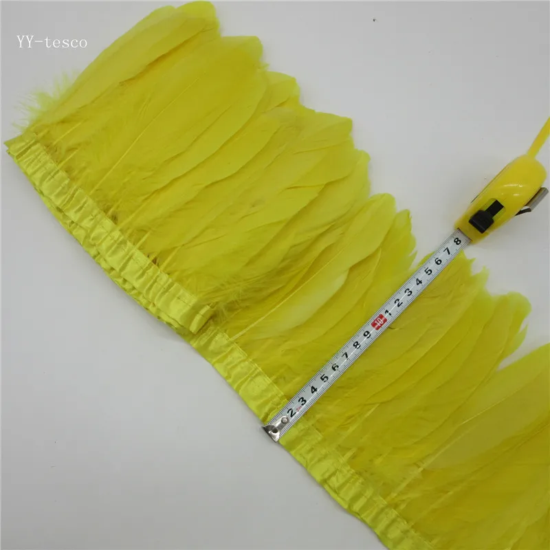 yellow Черное украшение из гусиных перьев 10 м/лот окрашенное Настоящее гусиное перо ленты с бахромой для платья юбка Ткань Пояс декоративная одежда - Цвет: yellow