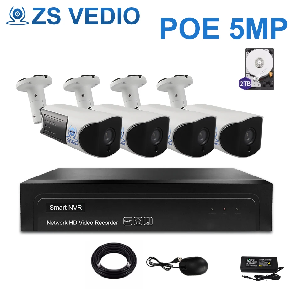 ZSVEDIO 4ch 5.0MP POE Комплект H.265 + система видеонаблюдения 8ch NVR IP камера наружная