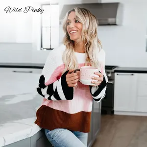 Женский вязаный свитер WildPinky, Свободный пуловер в стиле пэчворк, Осень-зима 2020