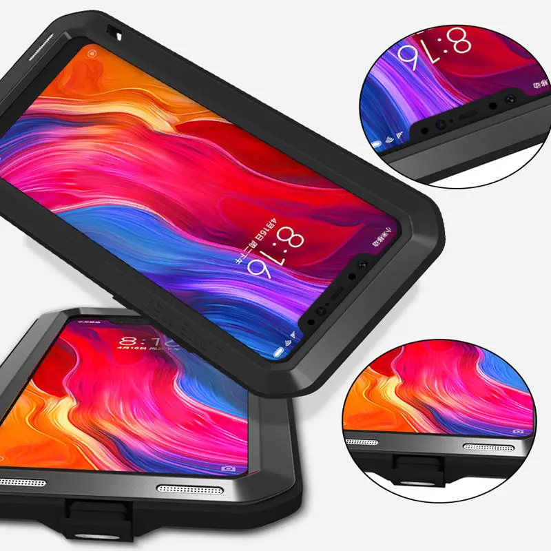 Luxury Full Body Protective Metal Armor Case For Xiaomi Mi 8 Mi8 +Gorilla Glass Rugged Heavy Duty Shockproof |