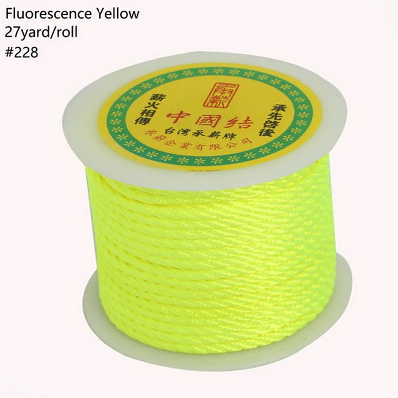 Fluorescent Yellow 3 мм 27 ярдов/рулон нейлоновые шнуры китайский узел шнуры шелковистые бисероплетенные нити для изготовления украшений ожерелья DIY ремесло - Цвет: Fluorescent Yellow