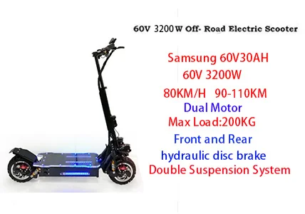 3200W Samsung60V30AH 60V3200W мощный Электрический скутер 80 км/ч внедорожный скейтборд Лонгборд взрослый Электрический самокат складной профессиональный e скутер - Цвет: 3200W Samsung60V30AH
