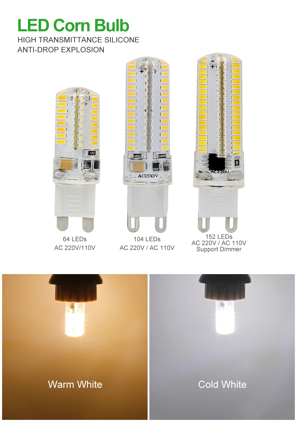 1 Вт, 3 Вт, 4 Вт, 5 Вт SMD светодиодный лампы 24 64 104 152 светодиодный s 220V 110V G9 12V G4 светодиодный кукурузный светильник для лампы в форме свечи лампы хрустальная люстра