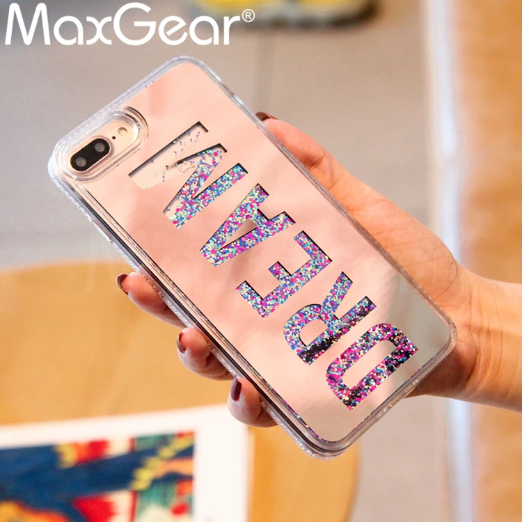 Роскошный зеркальный блестящий чехол MaxGear с динамической жидкостью и зыбучим