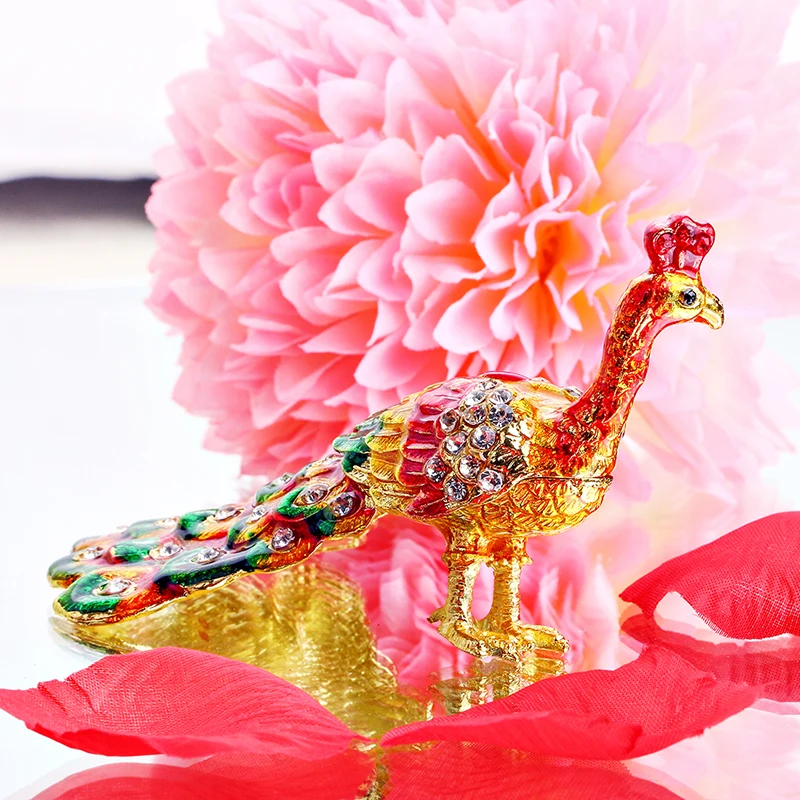 Handmad Metal Peacock Figurine Ring Jewelry Holder Trinket Box Stand Storage Wedding Display Case Christmas Gift | Дом и сад