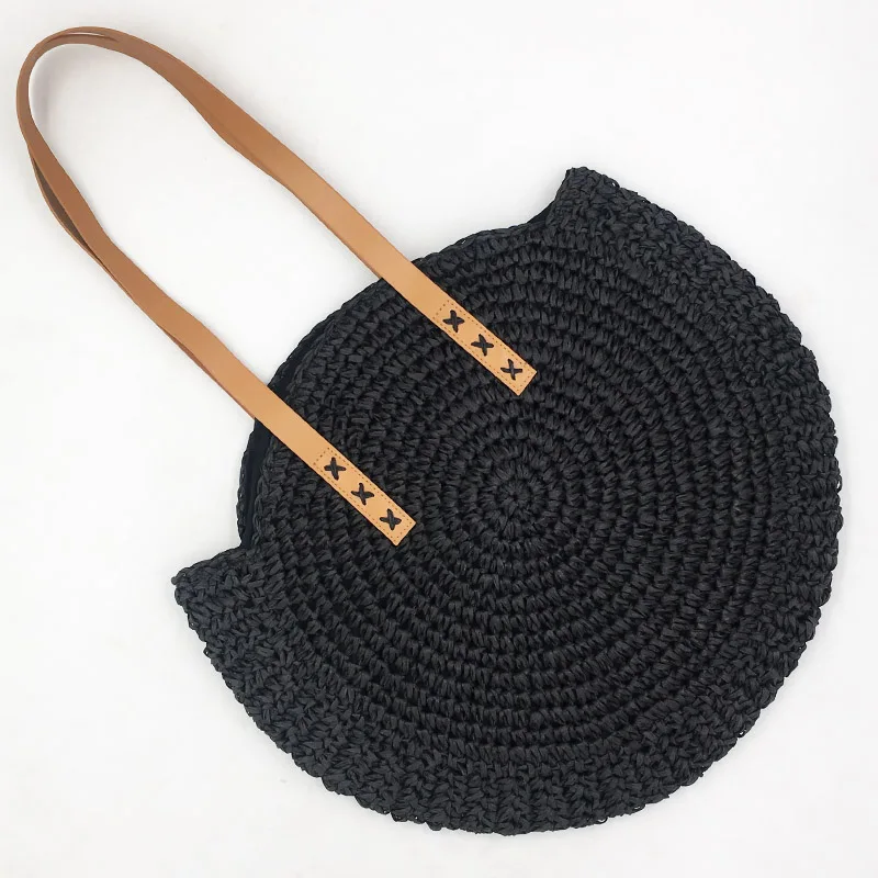 Black Shoulder bag REREKAXI ручная круглая женская сумка на плечо Сумочка богемные летние соломенные пляжные сумки путешествия шоппинг женская сумка плетеная Сумка - Цвет: Black Shoulder bag