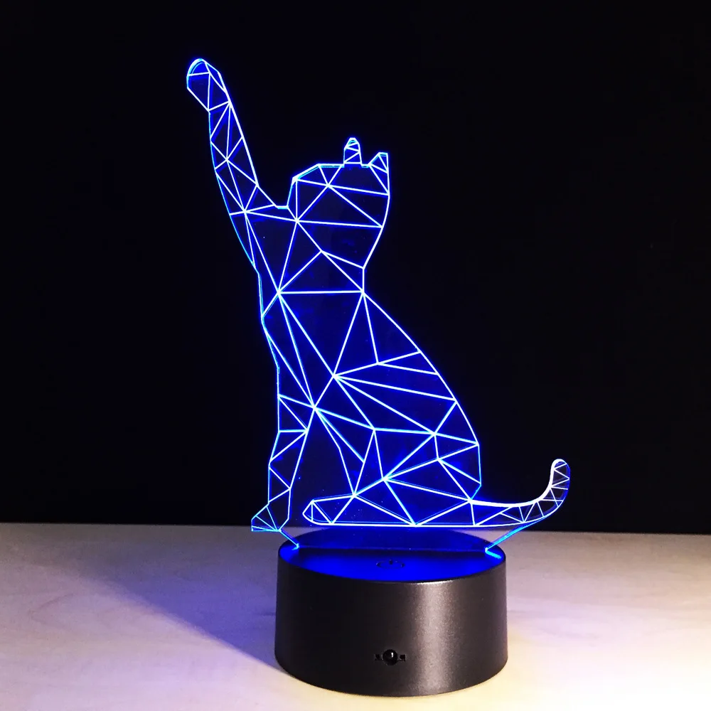 Развевающаяся кошка USB акриловая животные 3D 7 видов цветов ночник Светодиодная