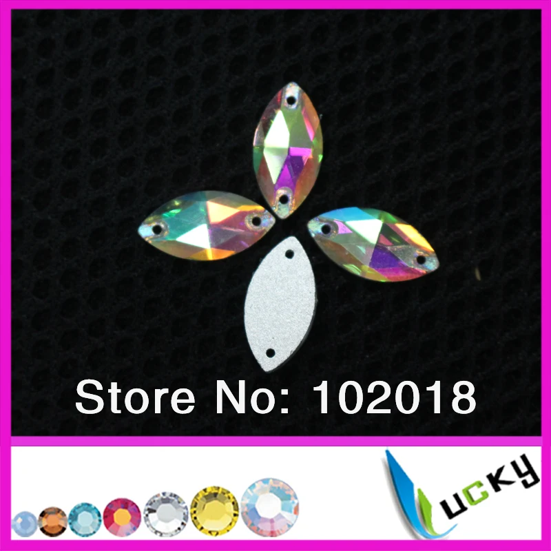 220 шт 6*12 мм конский глаз/лодка форма плоская задняя пришивка Стразы Кристалл ab