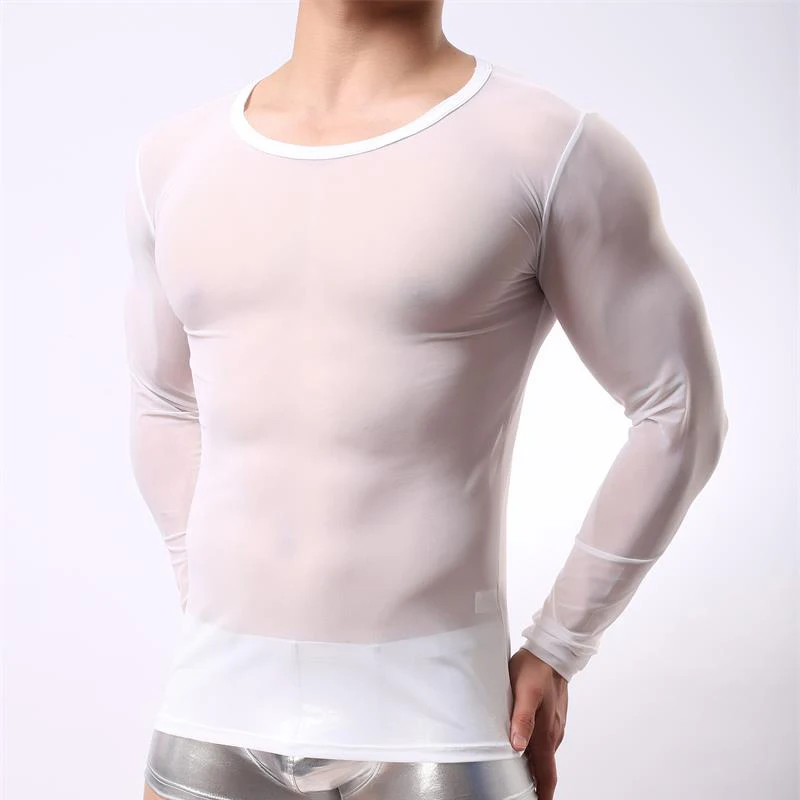 Sexy Men Mesh Long Sleeve Running Shirt Stretch T-shirt Sport Jogging Fitness Gym Rashguard Clothing Breathable Undershirt | Спорт и