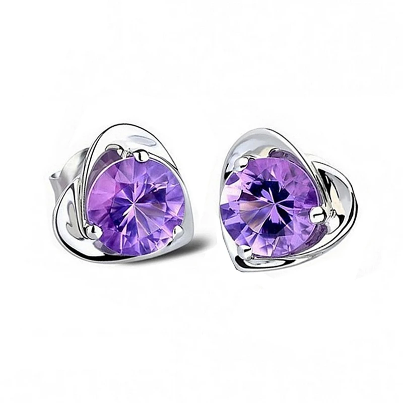 

PANSYSEN Romantic Heart Amethyst Gemstone Genuine 925 Sterling Silver Wedding Stud Earrings for Women Luxury Fine Jewelry Gifts