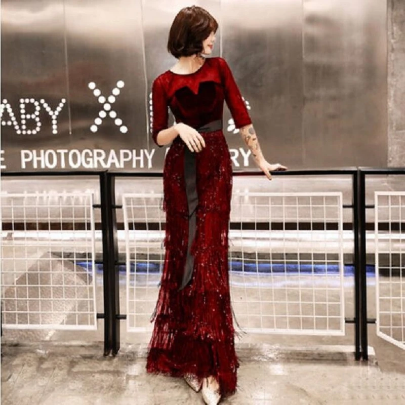 Женское вечернее платье элегантные длинные платья с блестками и кисточками