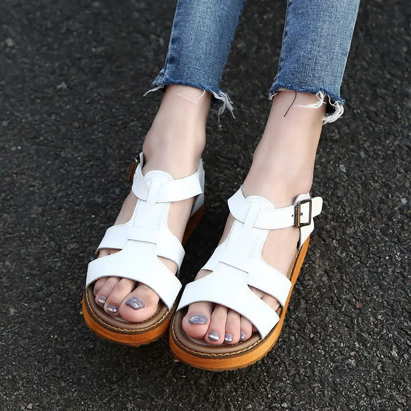 Сандалии женские из натуральной кожи дизайнерские шлепанцы на платформе с