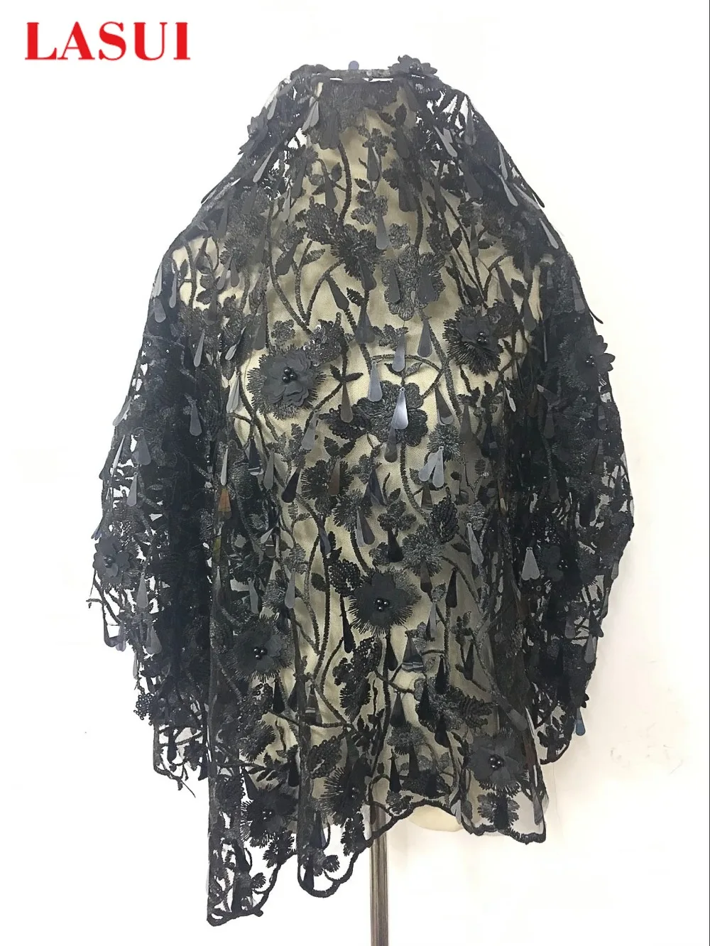 Новинка, ткань LASUI с бусинами для ногтей, черная, 1 ярд/партия, ширина 130 см, дышащая ткань для платья, вечерней одежды, аксессуар «сделай сам», свадебное платье Q041