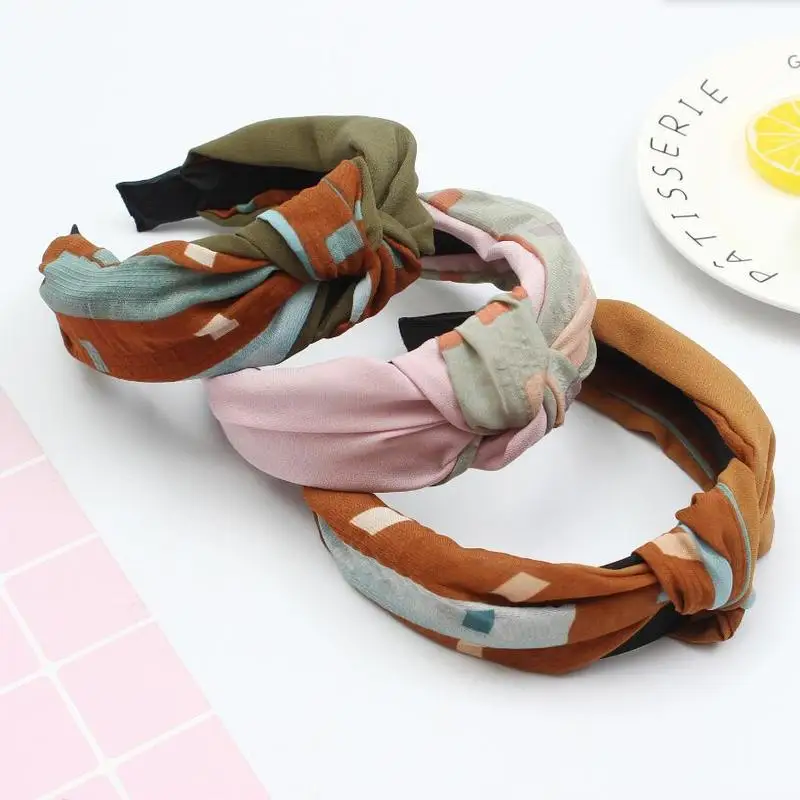 Очаровательные цветные обручи для волос художественный узел широкополый обруч