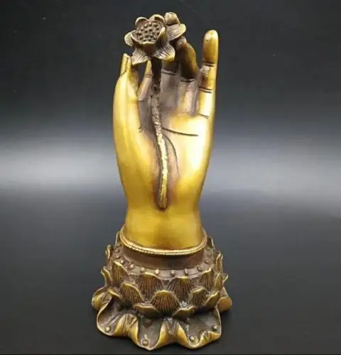 Старая китайская латунная статуя Будды с ручкой|Статуи и скульптуры| |