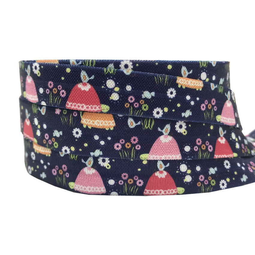 

Cute Christmas hat Print fold over elastic 5/8" FOE Elastic Ribbon for DIY Headwear Hair Accessories 10 Yards