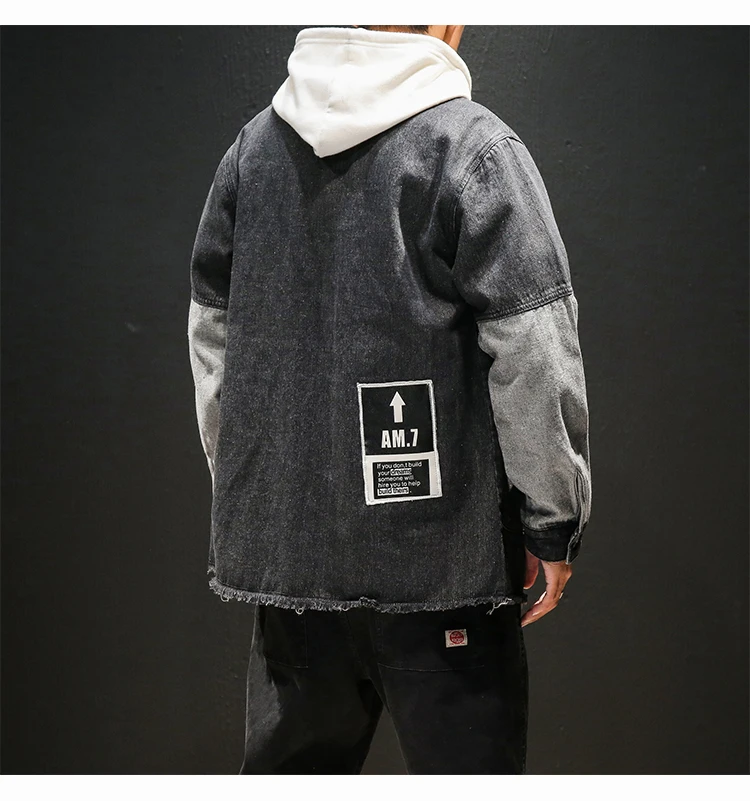 Фирменная Новинка jaqueta masculina, осенние свободные джинсовые куртки размера плюс, мужская повседневная джинсовая куртка с длинным рукавом в стиле пэчворк, ветровка