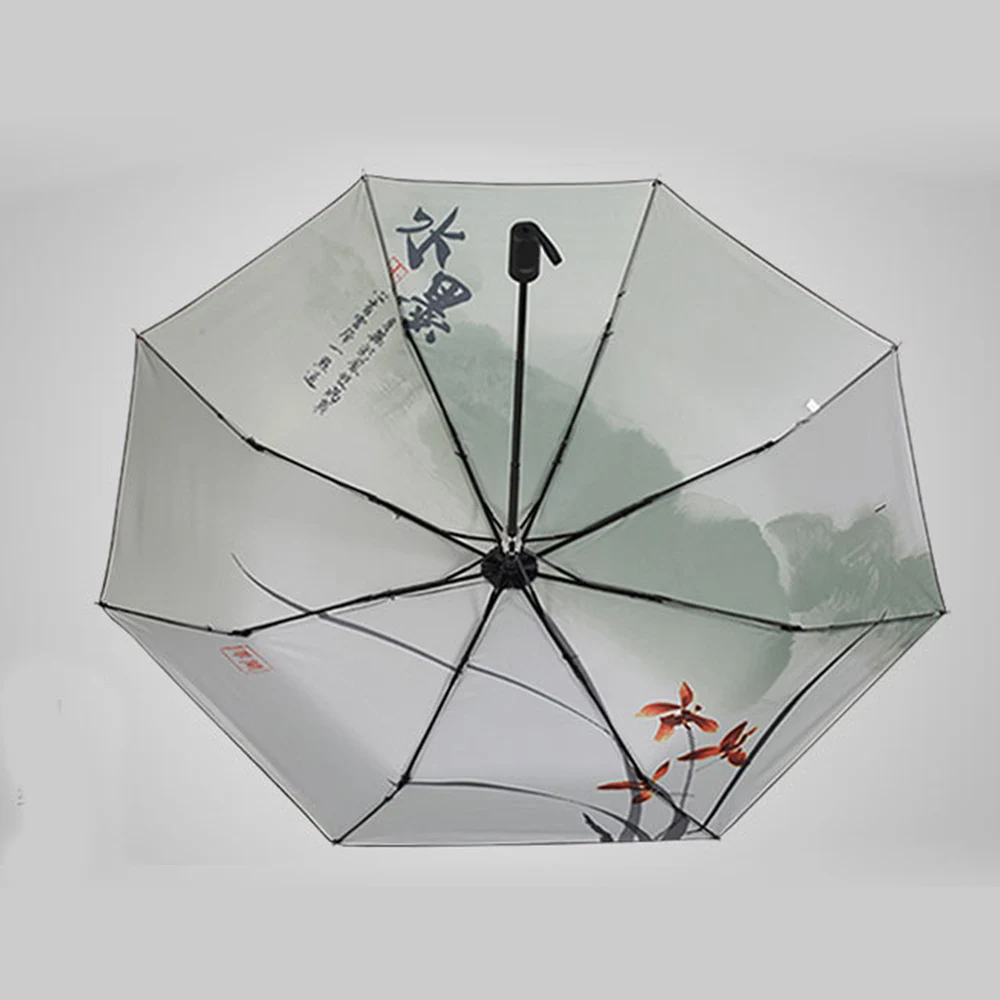 Simanfei Three Folding Art Ink Painting Umbrella 2017 New Women Sunny Waterproof Umbrellas Parasol Chinese Style Loyus | Дом и сад