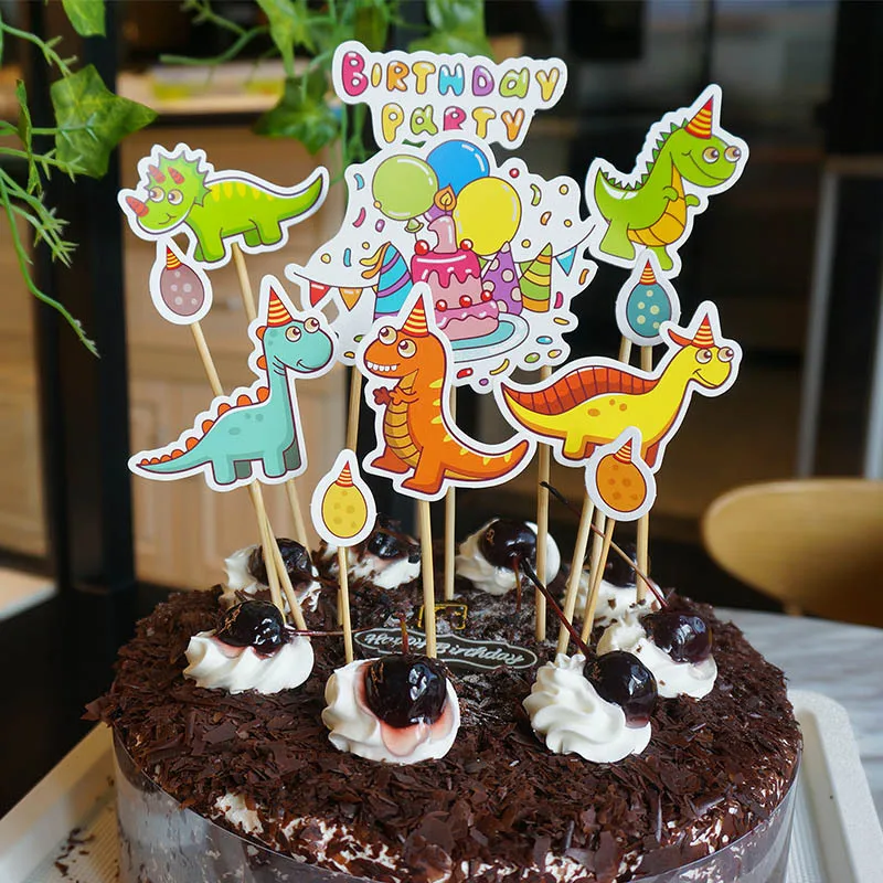 Творческий кекс топперы мультфильм динозавра Фламинго животных Baby Shower с днем