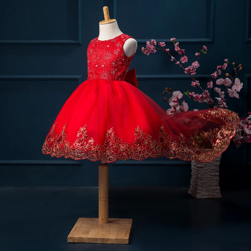 Новые платья для девочек с цветами и бантом короткое спереди длинное сзади