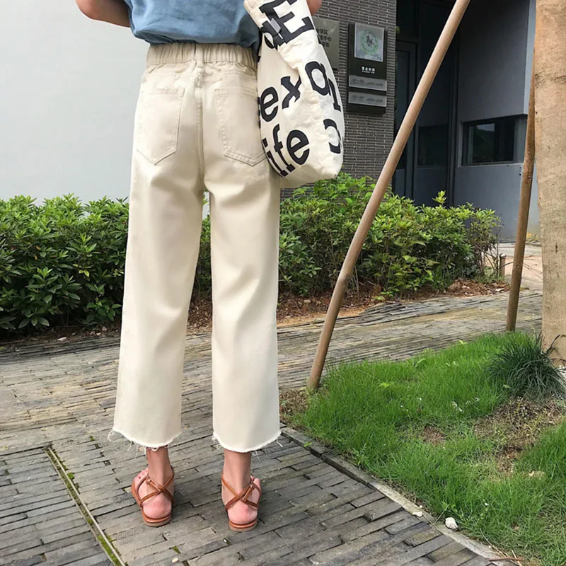 Женские хлопковые брюки в Корейском стиле Осенние винтажные прямые бежевые до