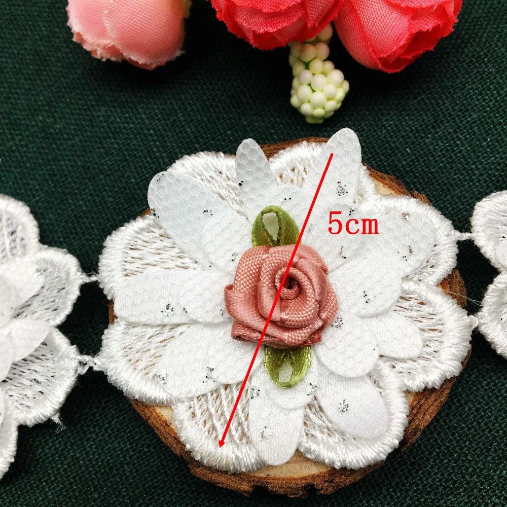 Вышитая роза 2 ярда аппликация с кружевной отделкой Обрезка ленты ручная работа