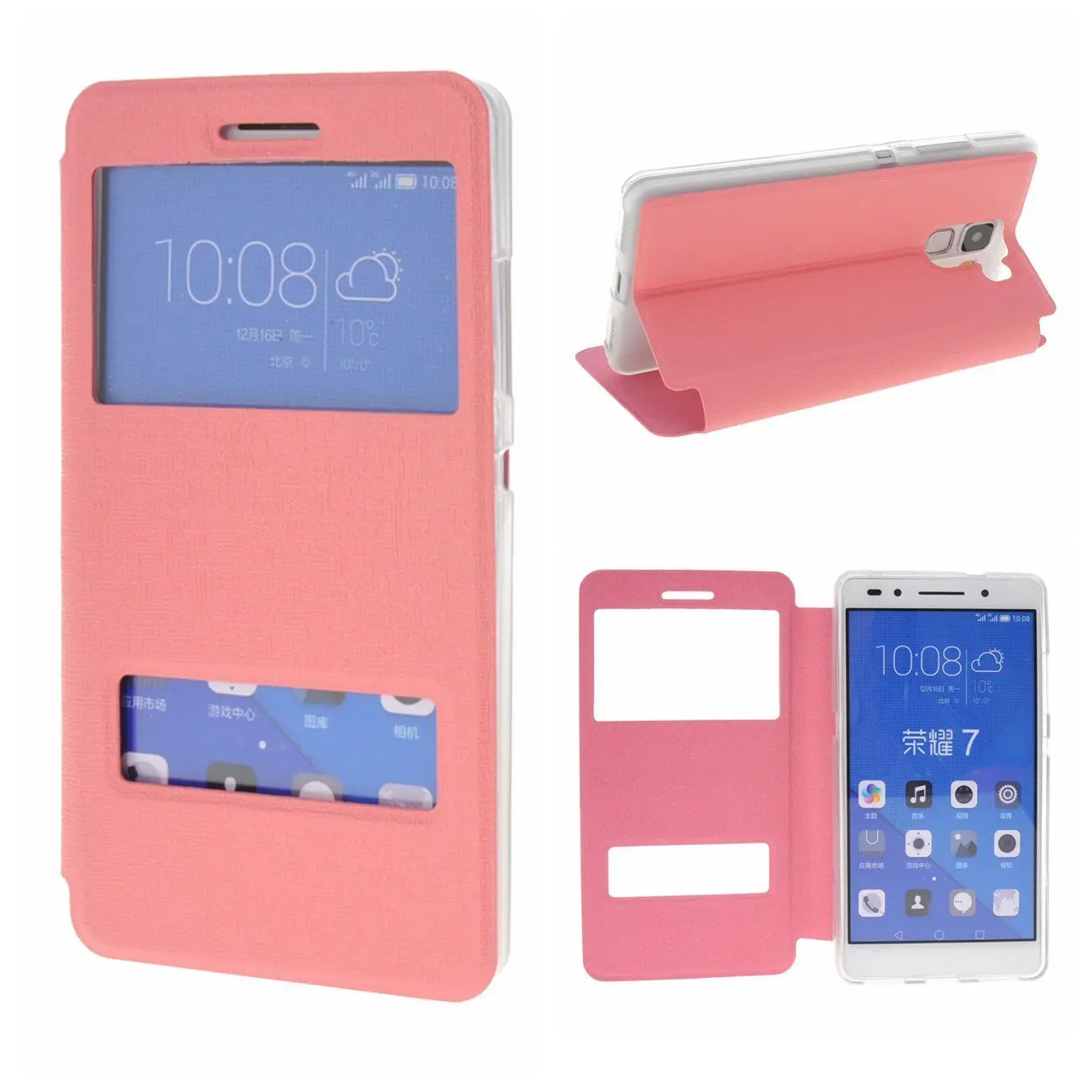 Роскошный Двойной Вид из Окна Кожа Флип Стенд Cover Case Для Huawei Honor 6 7 3C 3X 4А 4X 4C Mate P7 P8 P9
