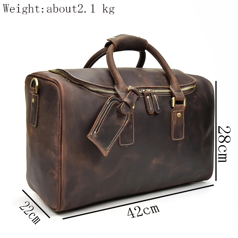 Мужская Дорожная сумка из натуральной кожи на молнии толстой коровьей винтажная