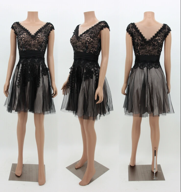 High Quality Elegant Women Floral Lace Short Black Sleeve Evening Party Formal Dress | Женская одежда