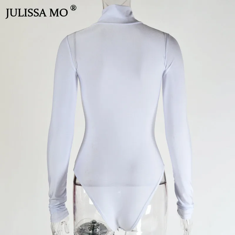 Julissa mo, водолазка, длинный рукав, сексуальный боди, женский комбинезон, белый, Повседневный, на молнии, обтягивающий комбинезон,, весна, новинка, Femme Body