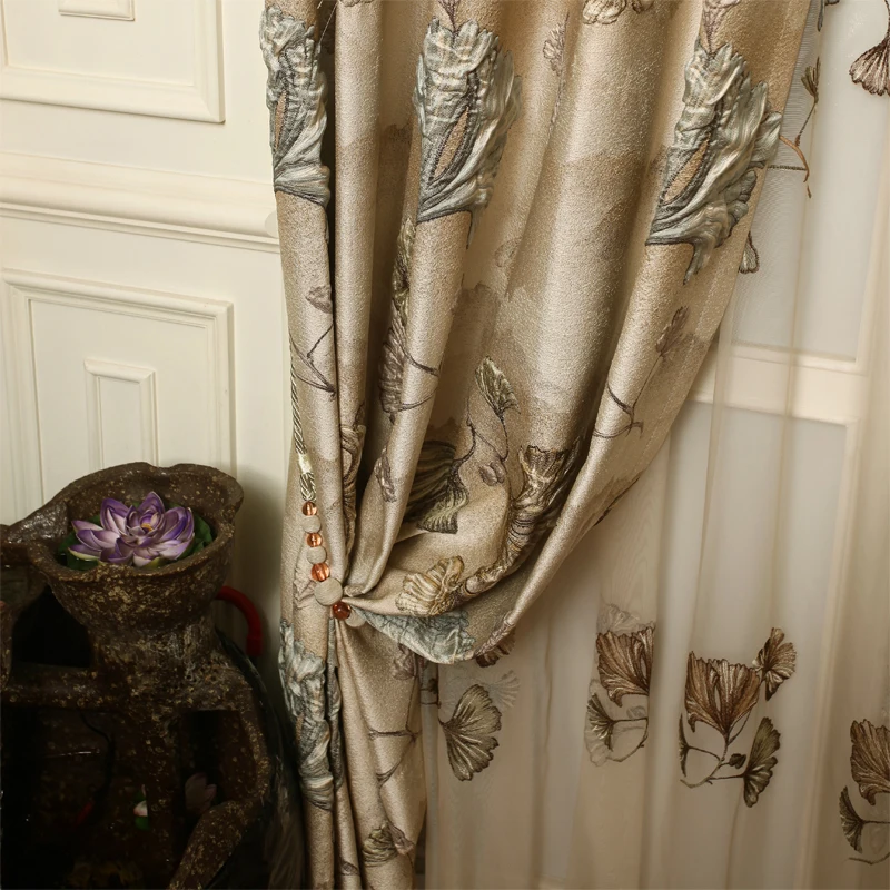Top luxury 4D embossed royal villa blackout living room curtains high quality elegant beige thick curtain for bedroom hotel | Дом и сад