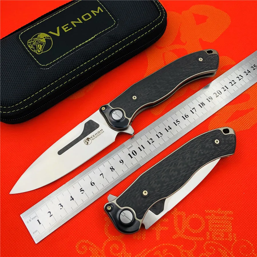 VENOM BONE DOCTOR M390 Titanium CF Flipper folding knife outdoor camping hunting survival pocket kitchen fruit knives EDC tools |